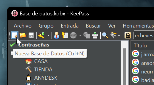 crear base de datos en keepass2